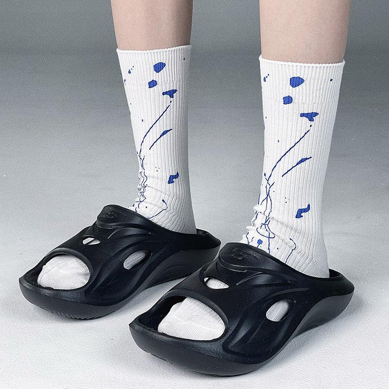 Ink-splashed Mid-calf Socks, Personalized Trendy Socks, Summer Double-needle Cotton Socks for Men and Women, Graffiti Sock Trend