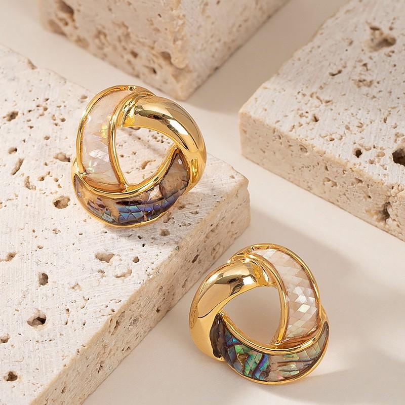 Elegant French Chic Stud Earrings With Natural Abalone Shell Inlay Zinc Alloy Geometric Design Women
