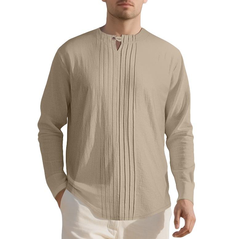 Fashion European and American round neck autumn and winter long sleeves new solid color linen design European and American men s casual sports Henry s S хаки