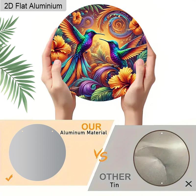 2D Flat 1pc Vintage Colorful Hummingbird Aluminum Sign Round Ornament, Home Office Garden Courtyard Living Room Balcony Decor, Indoor/Outdoor Door