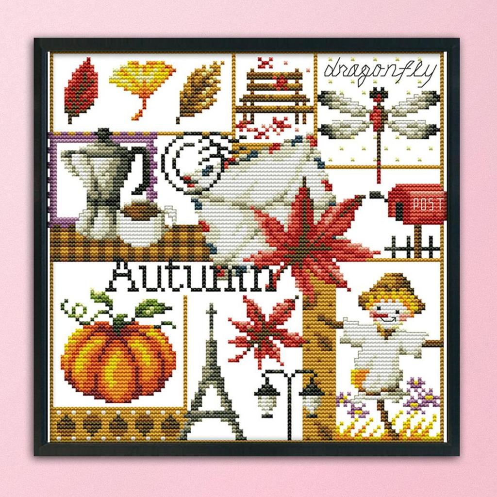 14CT Stamped Artwork DIY Four Seasons Printed Cross Stitch Kits for Home Decor