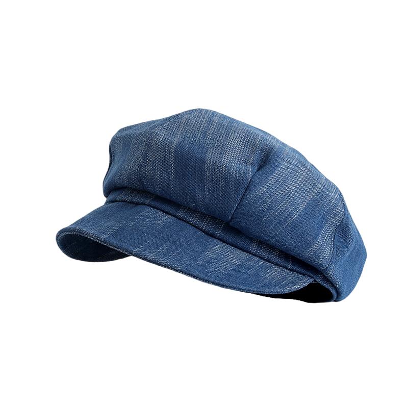 Retro Denim Octagonal Hat Women's Autumn Versatile Painter Hat Washed Beret Retro Casual Newsboy Hat Tide