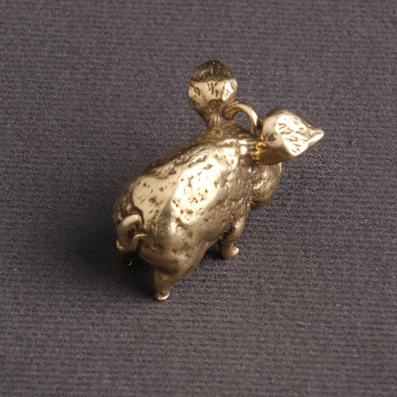 Brass Retro Twelve Zodiac Pig Living Room Decoration Simulation Mini Ornament Solid Wild Boar Personalized Car Keychain Pendant
