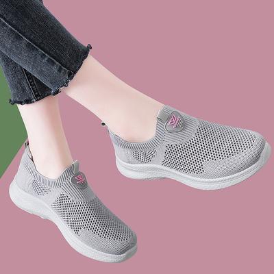 Sommerliche lässige Damenschuhe Einschlupfschuhe Weiche Sohlen Gehen Fliegen Gewebtes Atmungsaktives Mesh Bequeme Mutterschuhe
