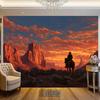 Large Tapestry Mural Western Sunset Canyon Landscape Cowboy Rider American West Style Room Decor Wall Hanging Art Print