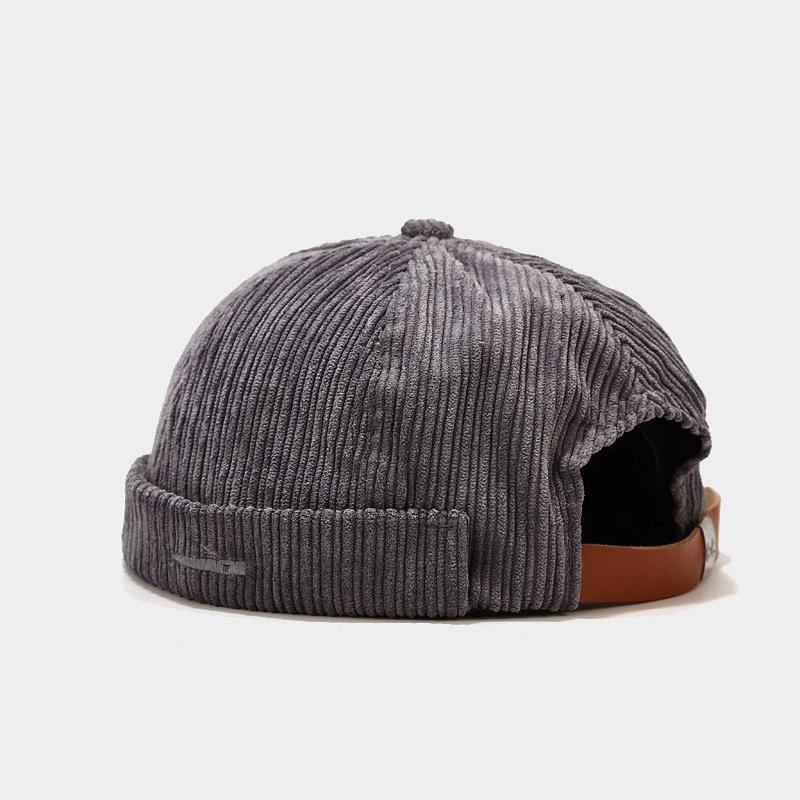 Retro Docker Cap Brimless Hat Skullcap Solid Color Corduroy Adjustable Hip Hop Landlord Hat Unisex Skullies Beanie Melon Cap