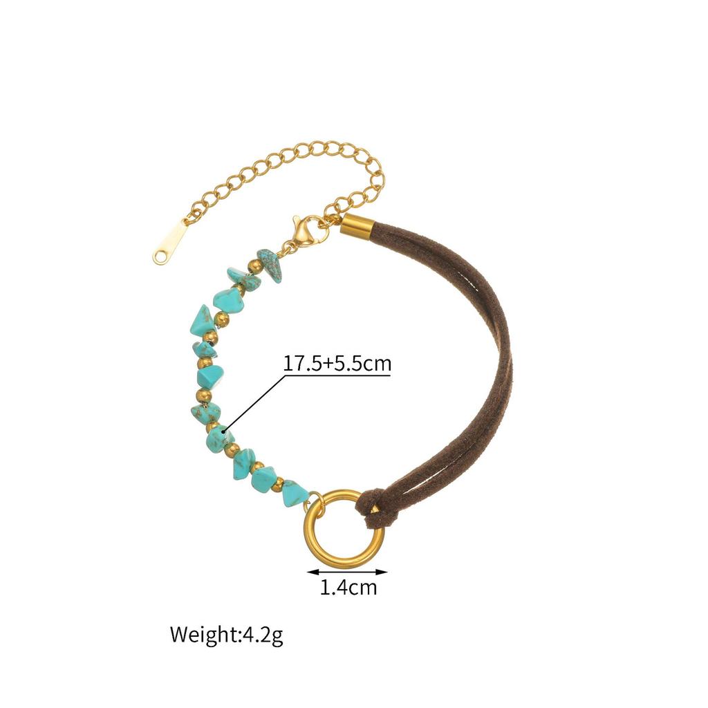 Pulseira de Couro Turquesa Boêmia com Contas de Pedra Vintage para Mulheres