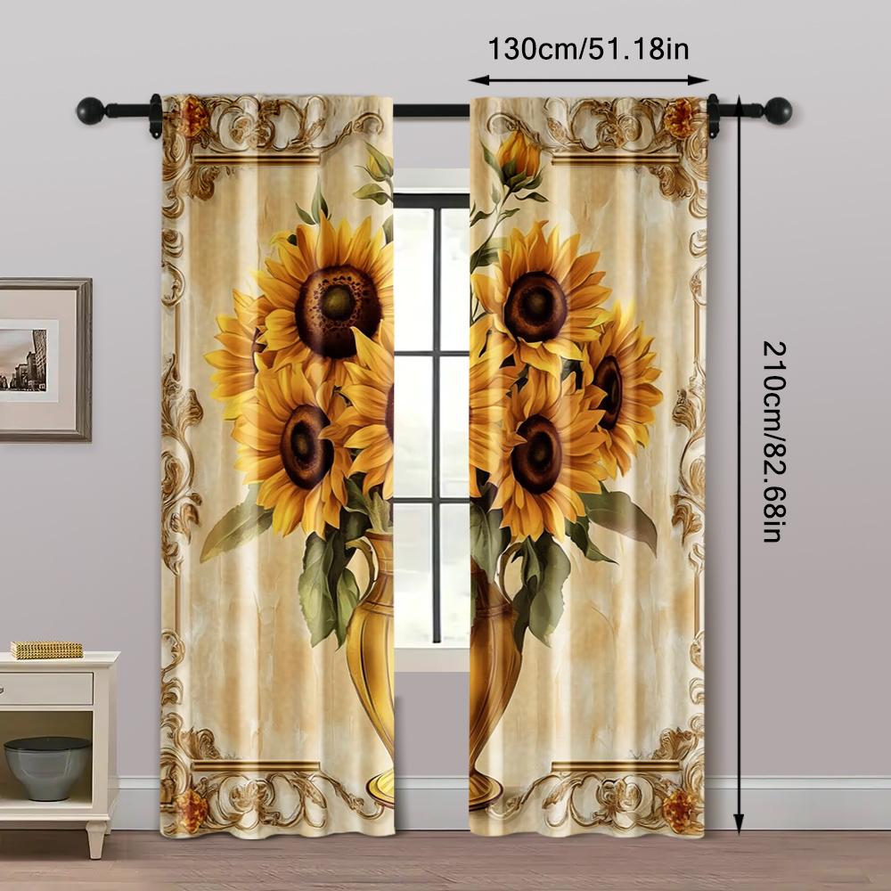 2pcs, Curtains Chrysanthemum print Polyester Woven (without rod) Versatile All for Season Home Decor for Living Room & Bedroom