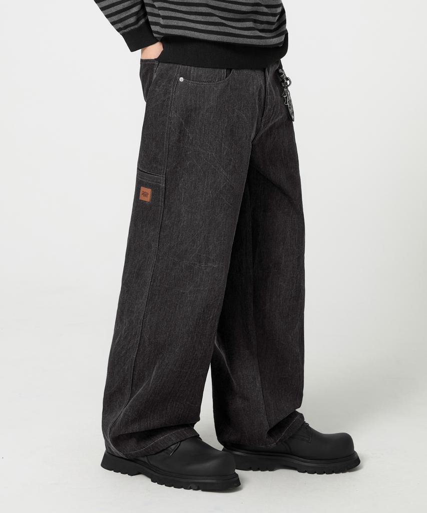 TRILLION Rain Slub Semi-Wide Denim Pants_Black