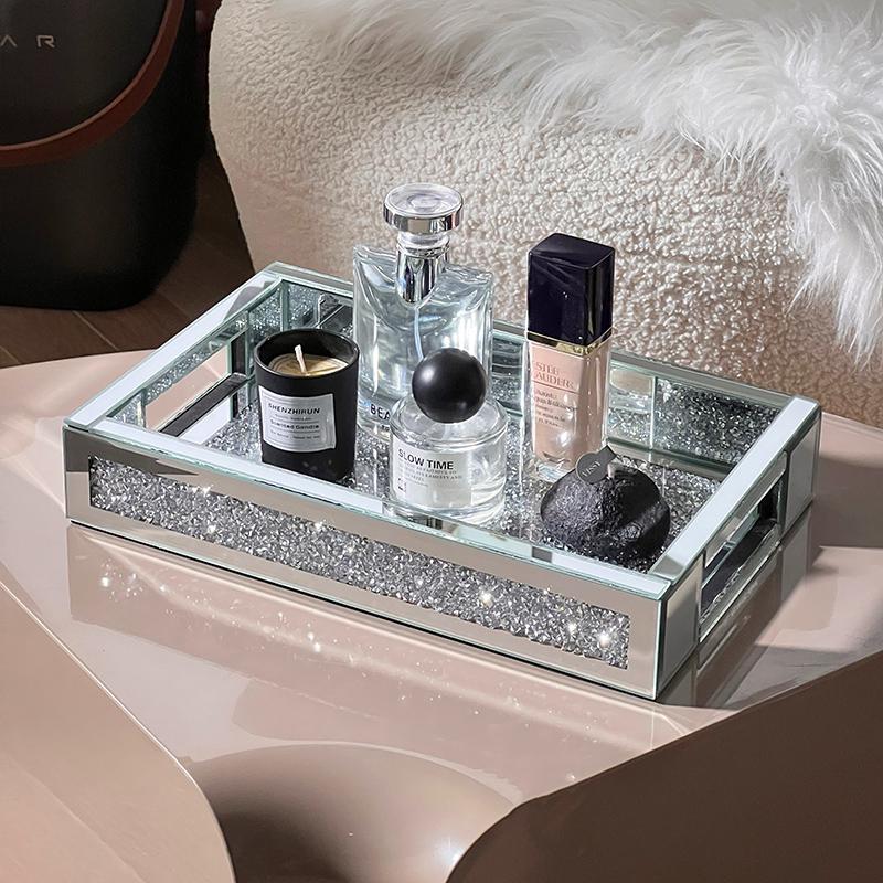 Cosmetic Storage Box Desktop Skin Care Product Dressing Table Perfume Tray Entrance Key Storage Rack Diamond-encrusted