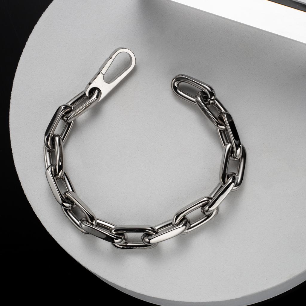 Metal Shiny Bracelet Chunky Chain Stainless Steel Bracelets for Men Lock Charm Thick Rectangular Link Bracelet Hand Jewelry