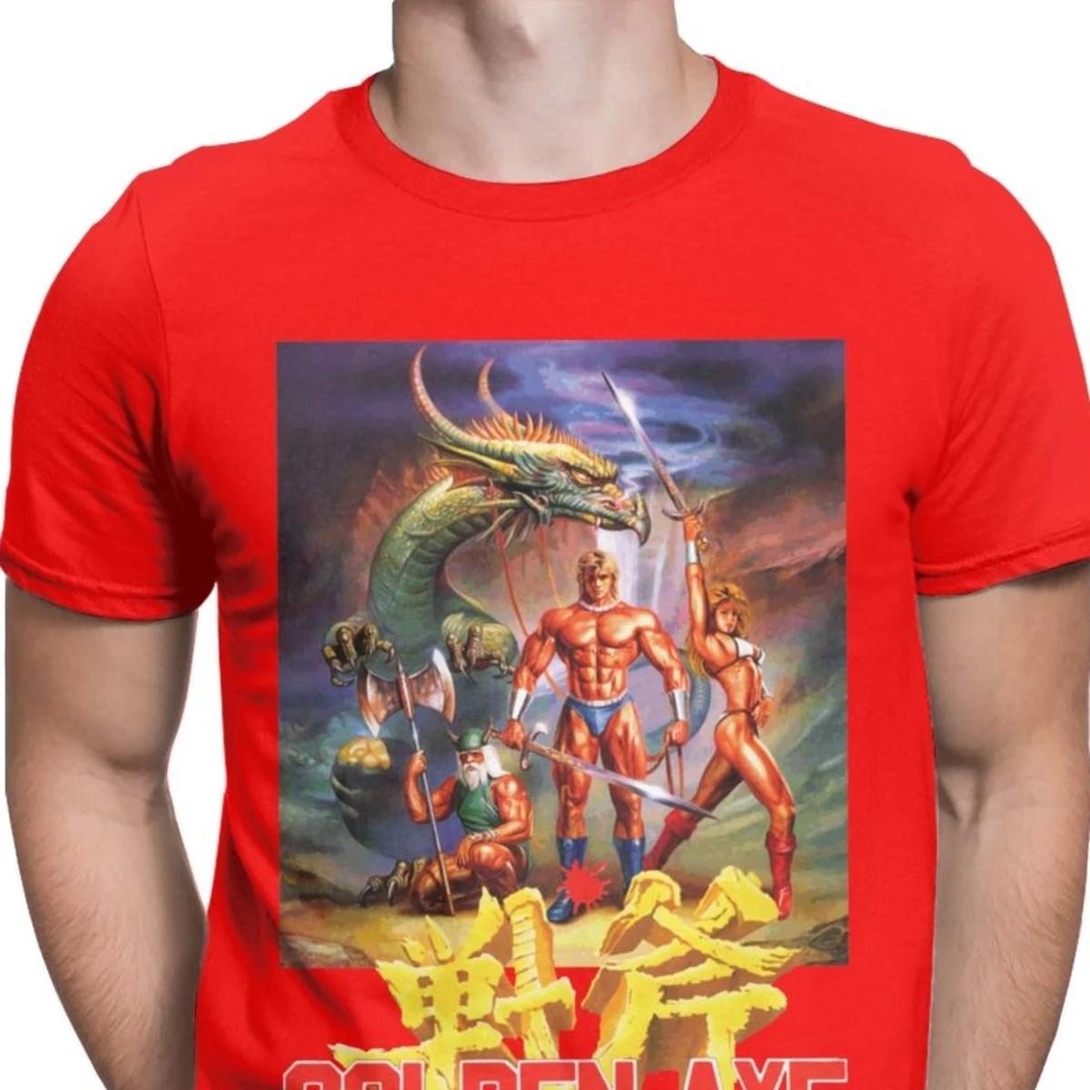 Golden Axe Streets Of Rage Tee Shirt for Men Pure Cotton Vintage Tshirt Retro Axel Blaze Fighting Game Tees S