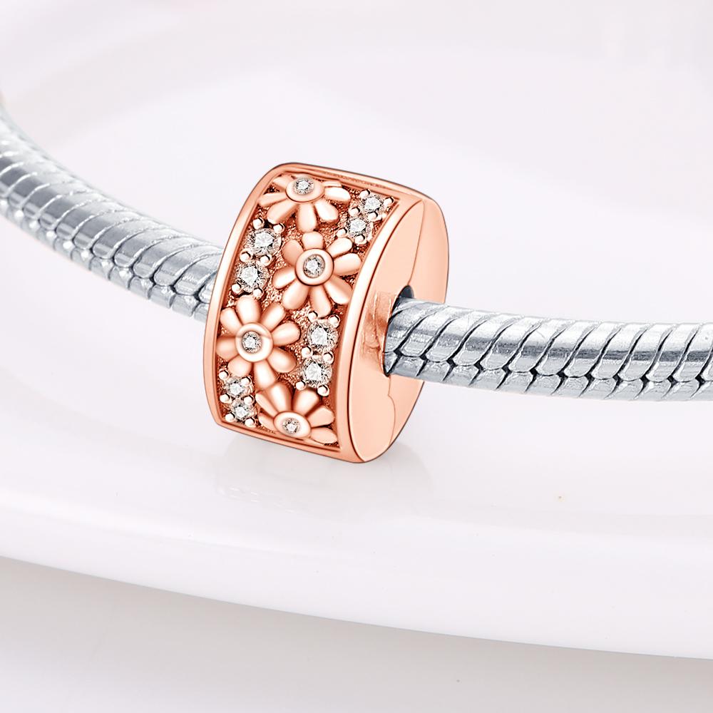 Charms Original Copper Plated Four-Leaf Clover Rose Gold Beads Fit Bracelet Diy Fine Gift Women Delicate Jewelry