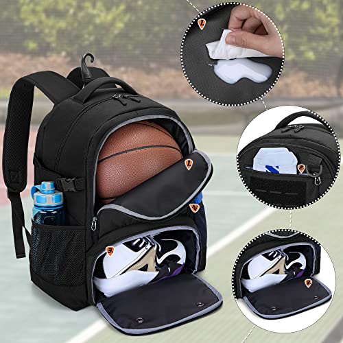 [DSLEAF] Basketball Backpack for Juniors, Basketball Backpack for Club Activities, Ball Storage, Soccer Backpack, Student/Adult (Black)