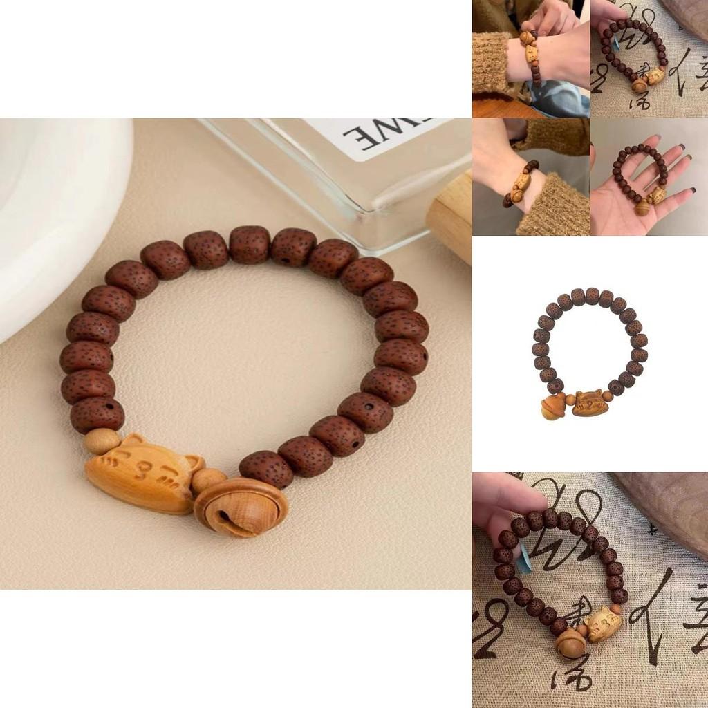 Cat Bell Wooden Bracelet Handmade New Oriental Fashion Trend Womens Jewelry