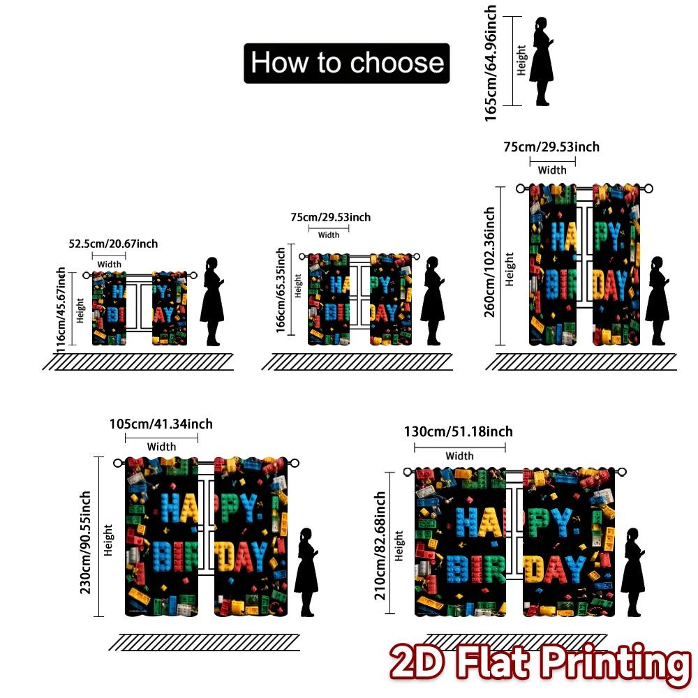 2pcs   2D FLAT PRINTING Curtains (Without Rod) Birthday Blocks(1) Chic Curtains&Window Treatment Machine Washable Fabric Curtains