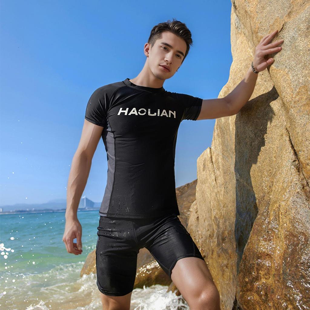 Men's Quick-Dry Split Set: Sun Protection Short Sleeve Swimsuit for Global Market