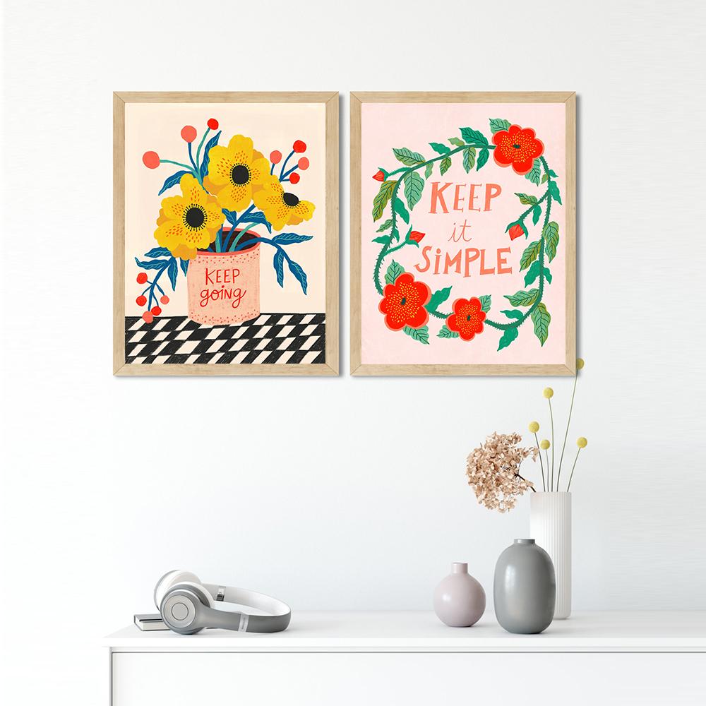 Inspirational Art Positive Quote Floral Wall Art Poster Plants Print Modern Valentine's Canvas Painting Living Room Home Decor