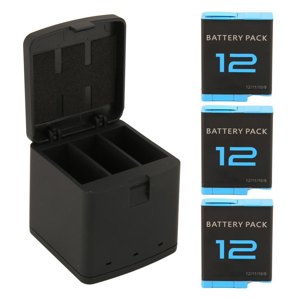 Action Camera Battery Charger 3 Channel Storage Charging with 3pcs 1800mAh Rechargeable Lithium Ion