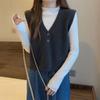 Francouzská krátká pletená vesta Dámské Jarní a Podzimní design Pocit vrstvení Svetr bez rukávů s výstřihem do V Japonská vesta pulovr Žena