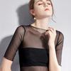Transparent Mesh Base Shirt Women's Middle Sleeve with Inner Lining Tight Fitting Sheer Lace Short Sleeved Top Hollowed Out T-shirt