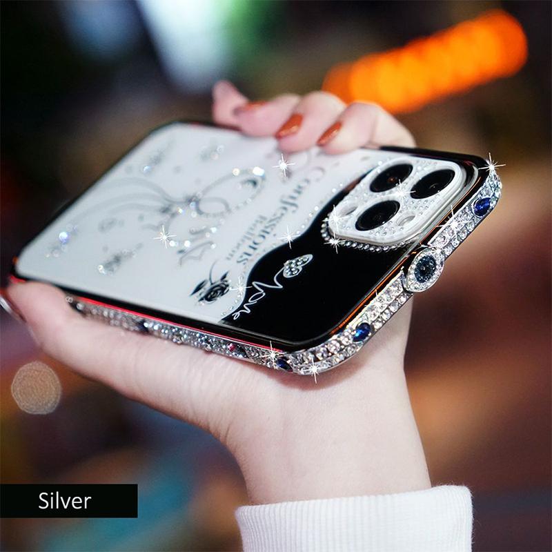 Bling Crystal rhinestone Pink Phone Case for iPhone 15 Pro Max 13promax 12pro max diamond metal frame camera protector female