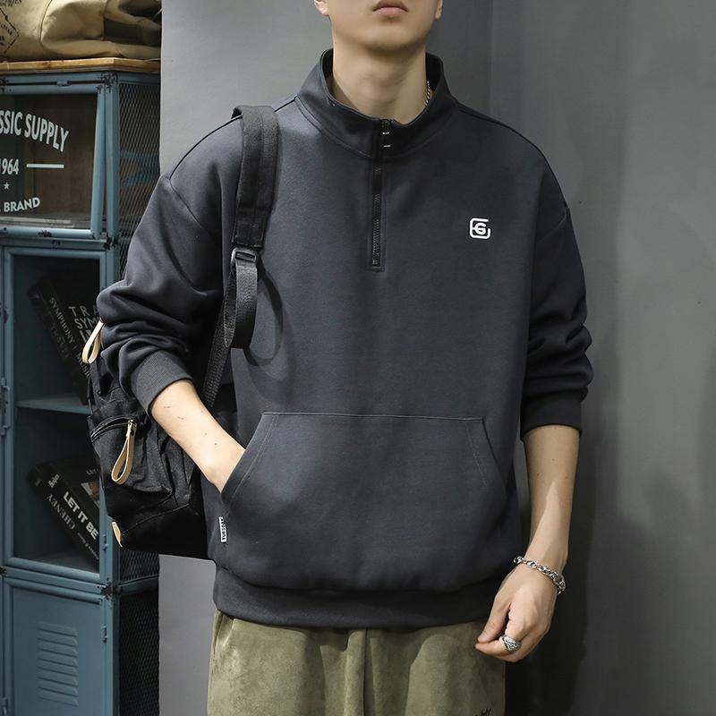 Trendy Brand Heavy Retro Half-Zipper Sweater Men'S Loose Large Size American Sports And Leisure Pullover Long-Sleeved Jacket