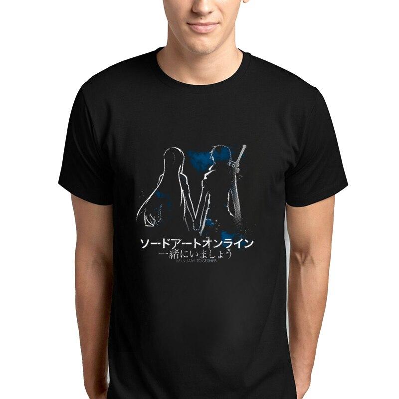 

Аниме Футболка Меч Искусство Онлайн Кирито Аниме Печатные Футболки Кирито И Асуна Мастера Меча Онлайн Харадзюку Уличная одежда Повседневные футболки