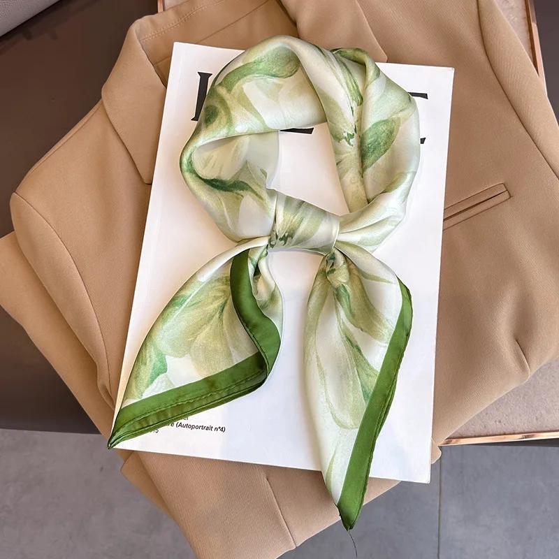 New Luxury Floral Print Silk Square Scarf for Women Soft Satin Kerchief Hairband Female Headband Hands Bag Ribbions Head Hijab