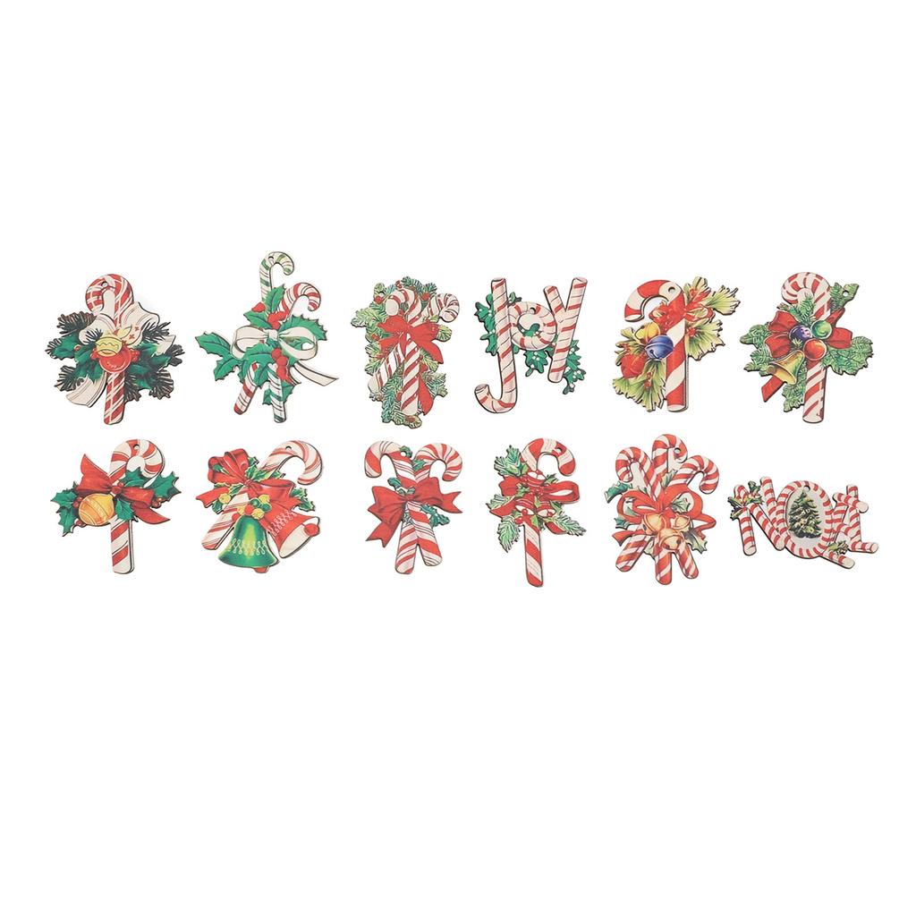 36pcs Xmas Candy Cane Hanging Decorations Cute Patterns Bright Colors Wood Candy Hanging Ornaments F