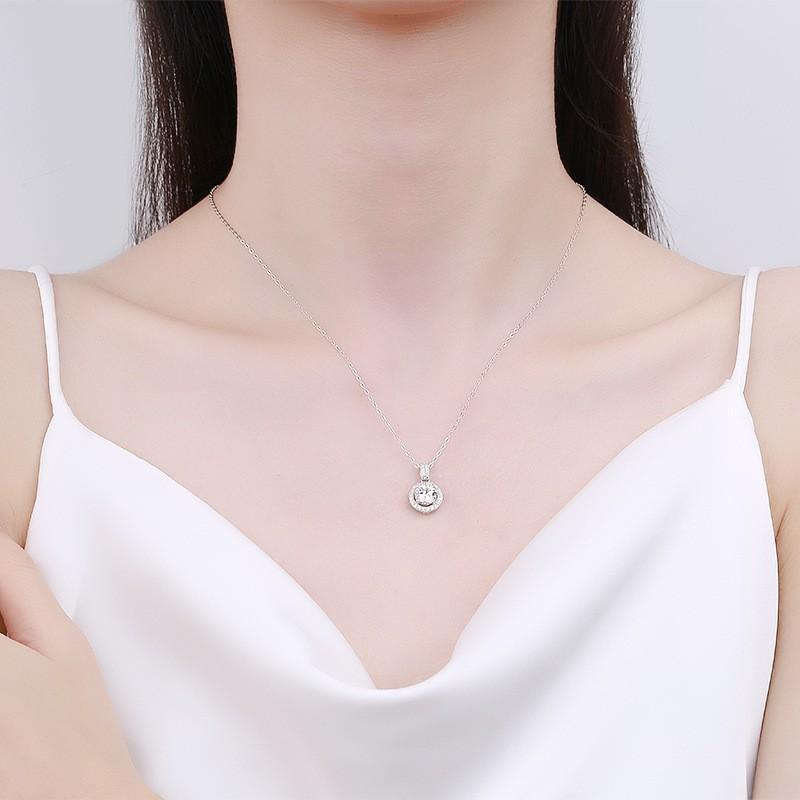 Sterling Round Moissanite Zircon Pendant Necklace Women Lightweight Minimalist Chain Jewelry