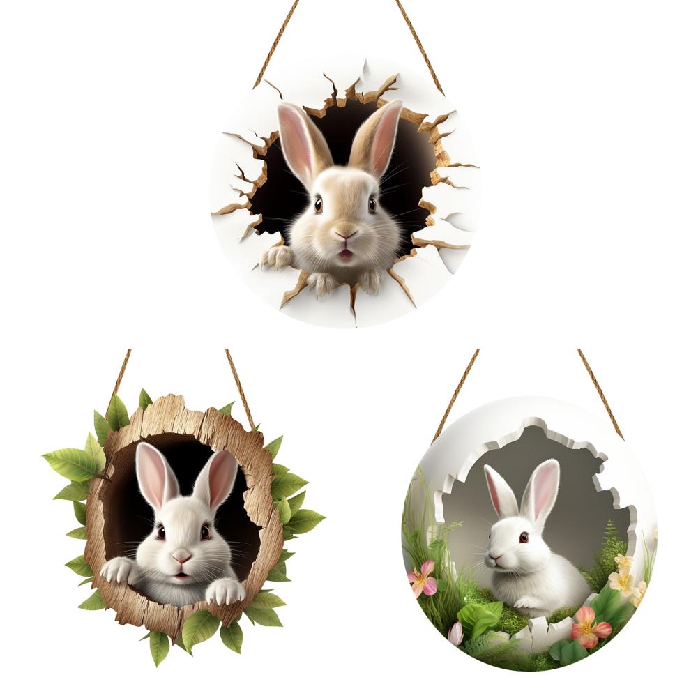 3/1 Set Easter Bunny Door Sign Pendant Decoration Wooden Hanging Spring Happy Rabbit Construction Door Easter Party Decor 2025