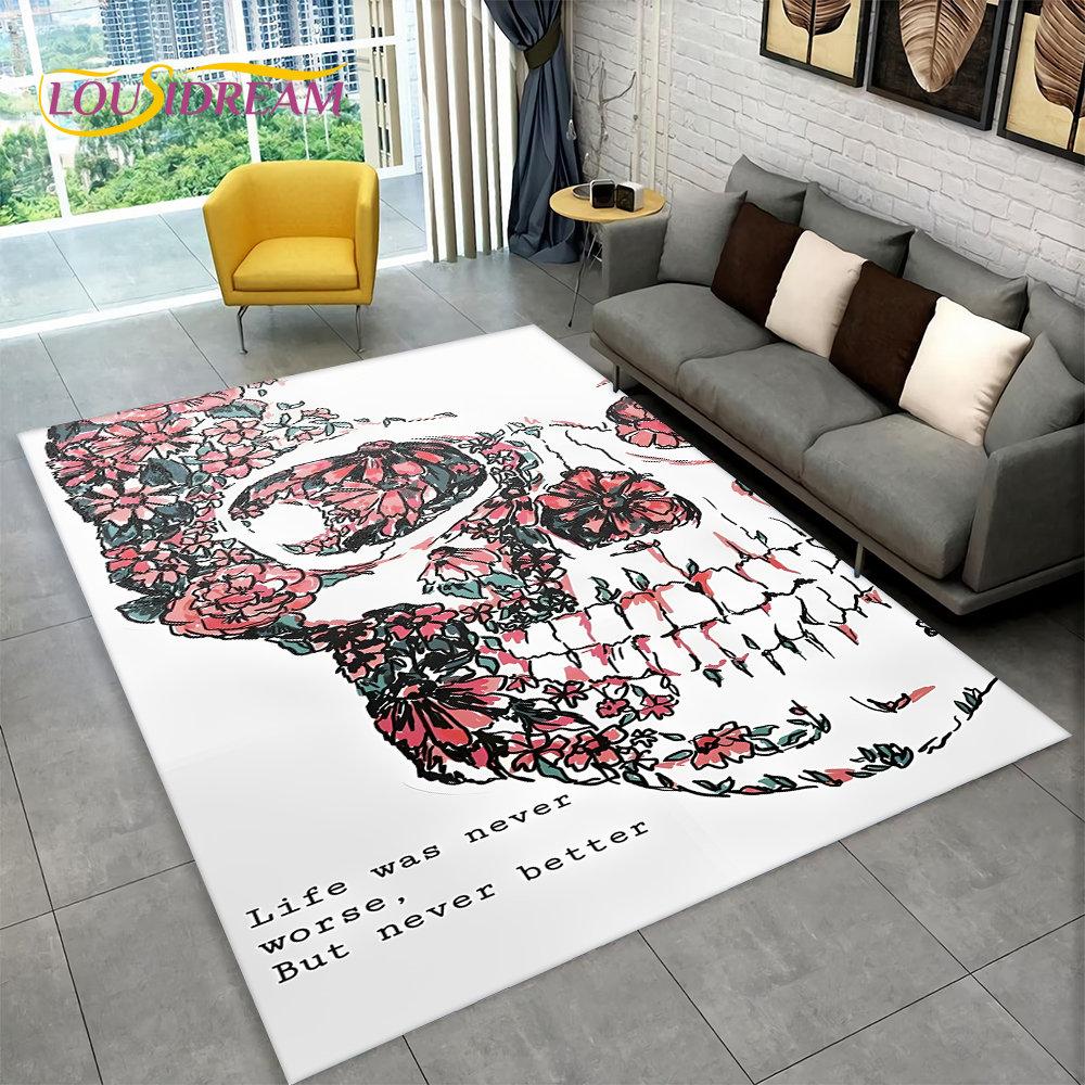 3D Creative Gothic Horror Skull Modern Area Rug,Carpet Rug for Living Room Bedroom Sofa Doormat Decor,Kitchen Non-slip Floor Mat