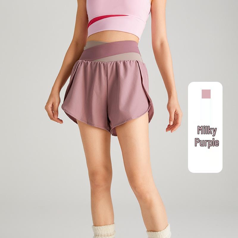 Women's Color-Block High-Waisted Quick-Dry Yoga and Running Shorts - Nude Feel, Anti-Exposure Design for Summer