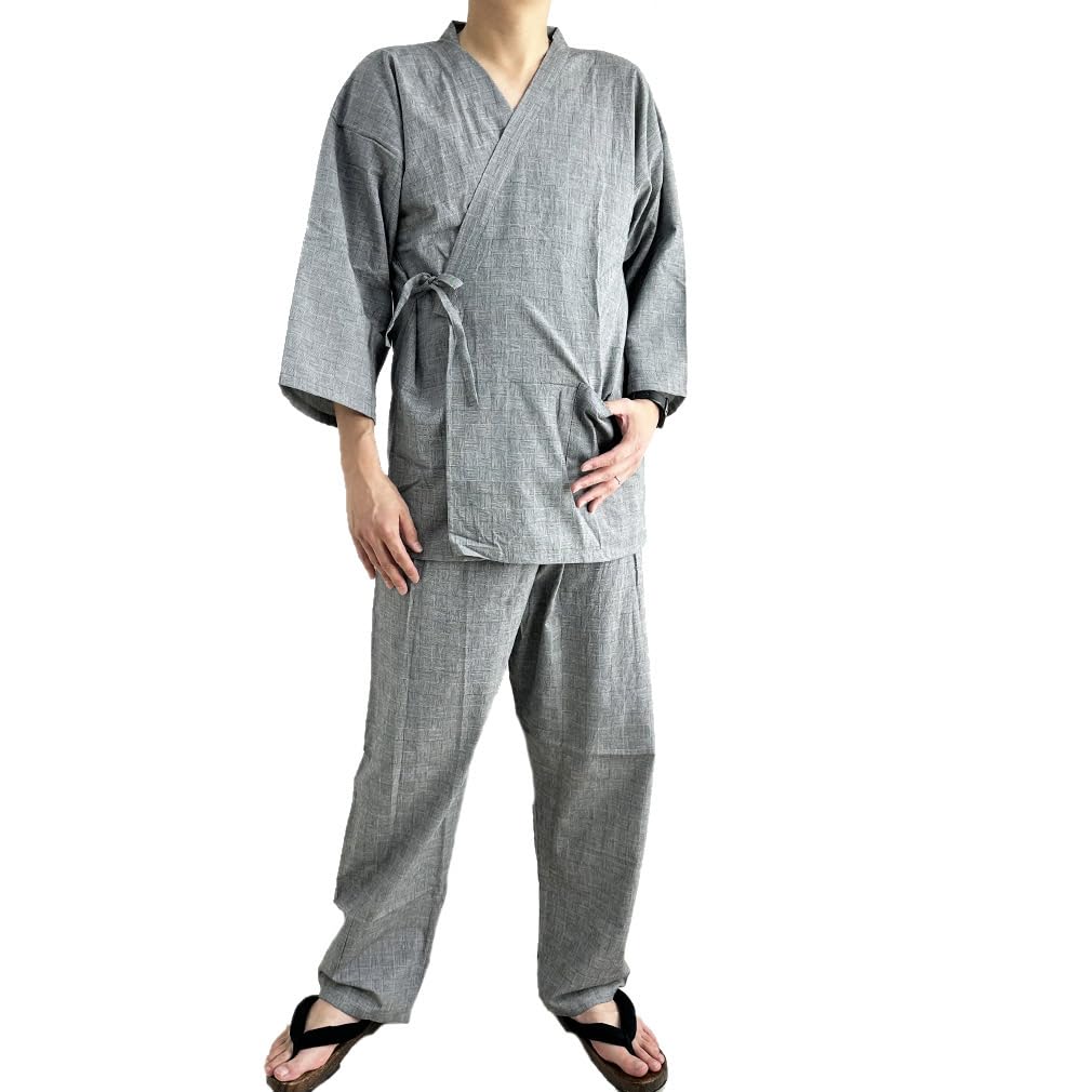 Arcade Jinbei Samue Checkered Cool Summer Jinbei Top and Bottom Charcoal Gray Men's (Work Clothes), 100% Cotton, Pattern, Material, Lightweight,