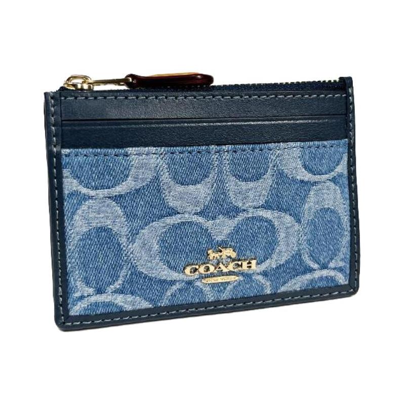 Coach 11 Reißverschluss, Stoff und Spaltleder und Kunststoff, Kartenhalter, Mini, Unisex-Paarstil, indigoblau indigoblau
