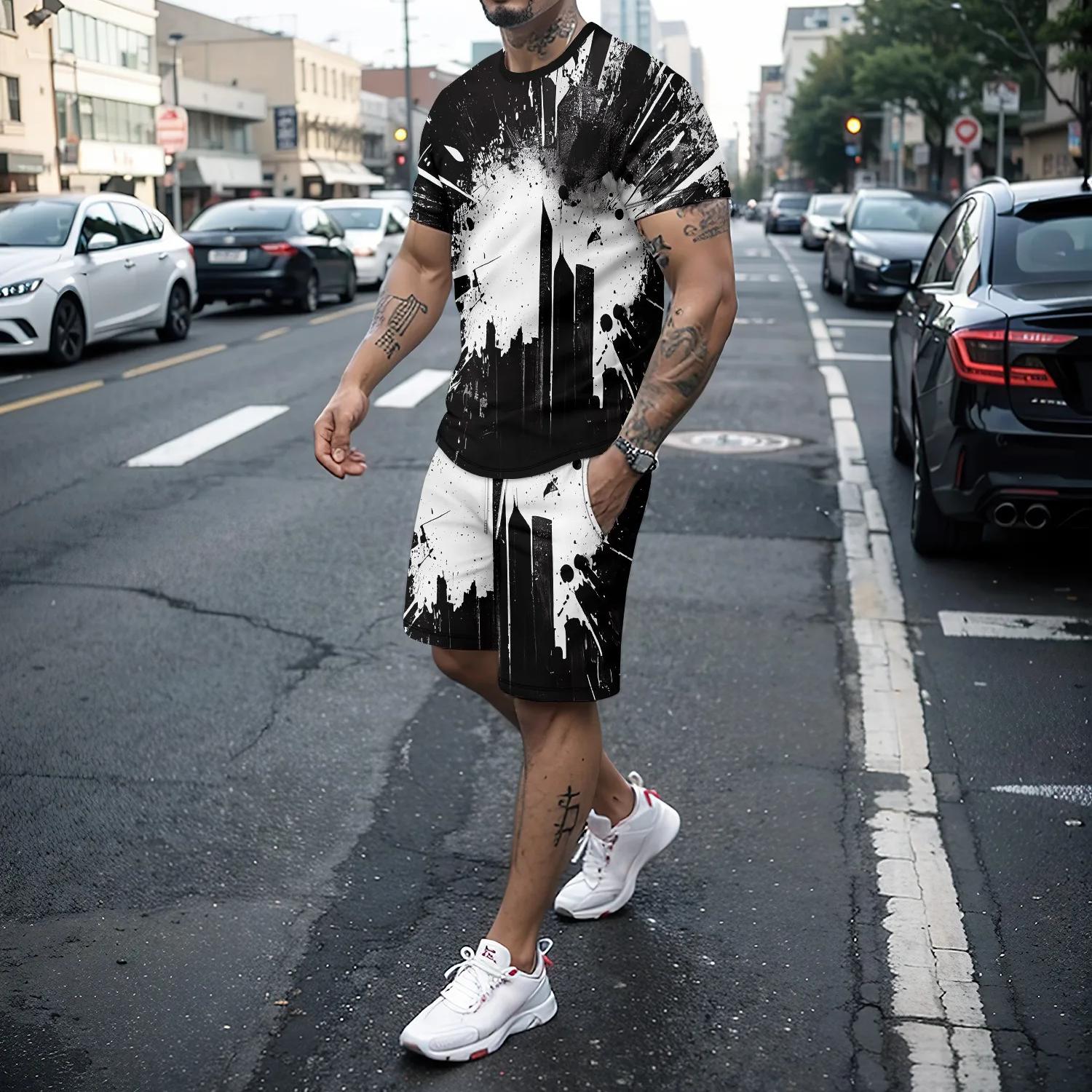 

Новый комплект из футболки и шорт с короткими рукавами и 3D принтом, повседневная и молодежная качественная летняя уличная одежда для отдыха. 6XL