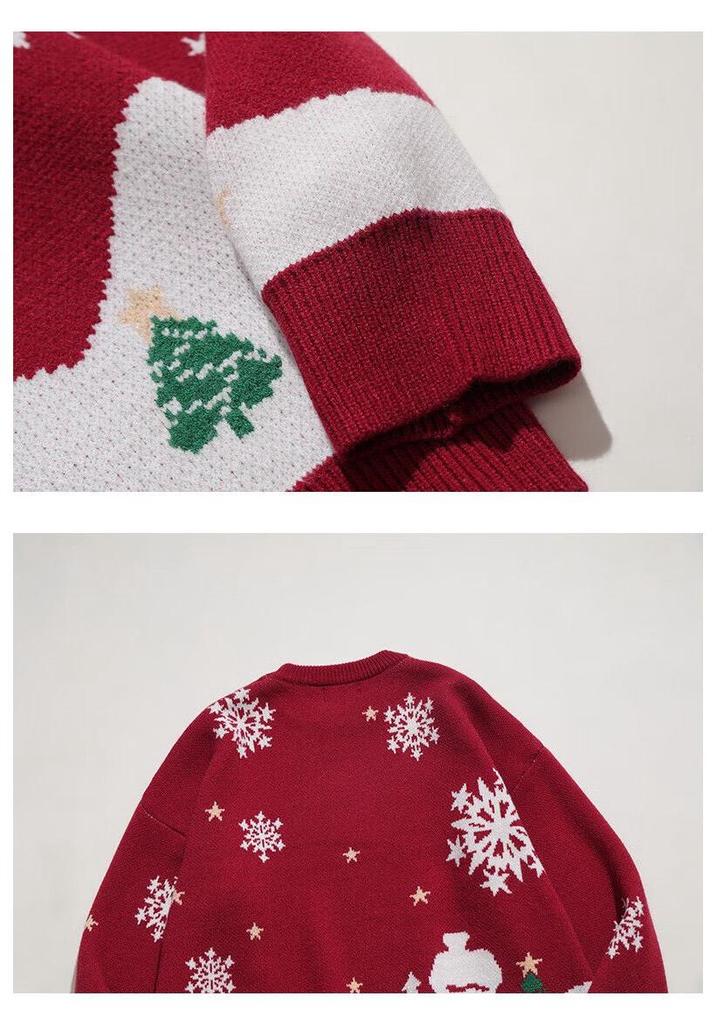 2026 European Women's Round Neck Christmas Cartoon Knit Sweater