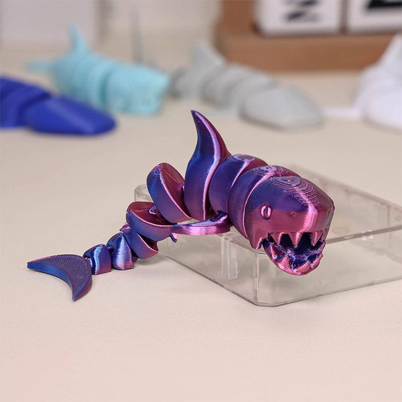 3D Printed Shark Tabletop Ornament Toys Action Model Shark Teal Purple White Decompression Decoration Kids Birthday Cute Toy