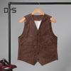 Men Corduroy Vest Coat V-neck Sleeveless Single Breasted Buttons Waistcoat with Pockets Solid Color Vest Jacket