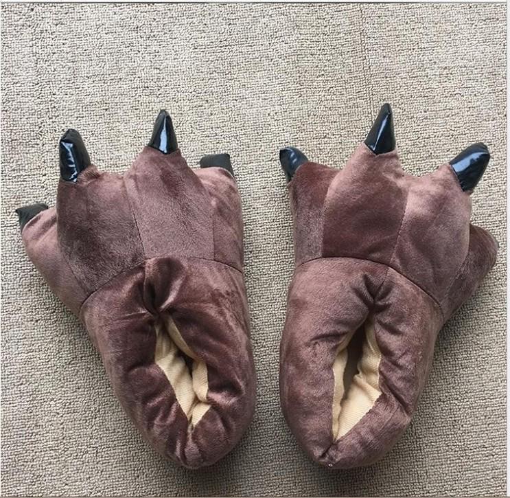 Unisex Dinosaur Claw Cotton Slippers: Cozy Autumn/Winter Velvet Heels, Large Sizes