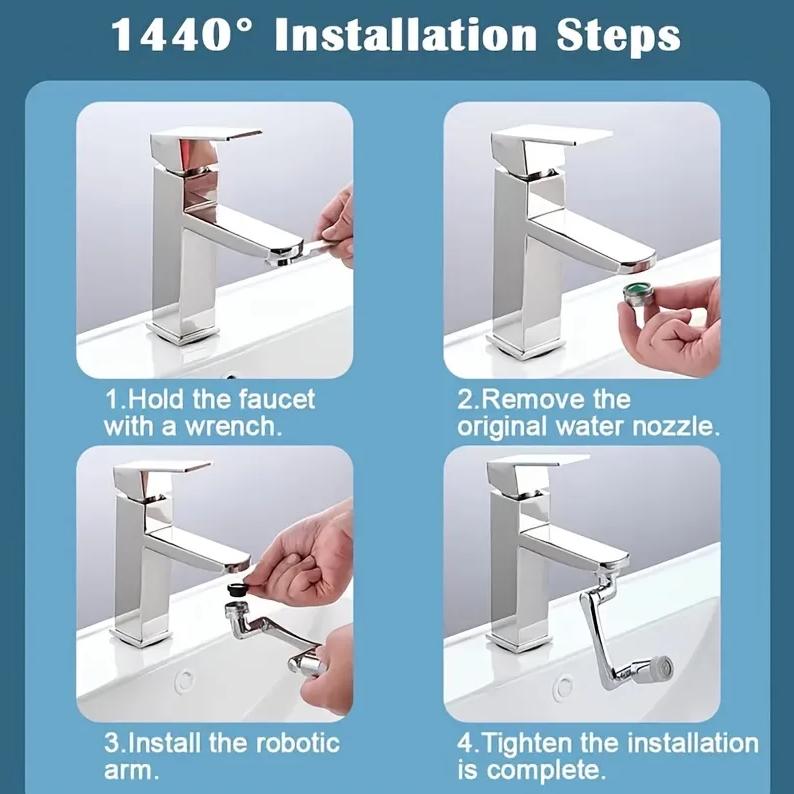 Universal 1440° Rotation Faucet Spray Head Extension Mixer Aerator Bubbler Nozzle Kitchen Faucet Robot Arm for Washbasin