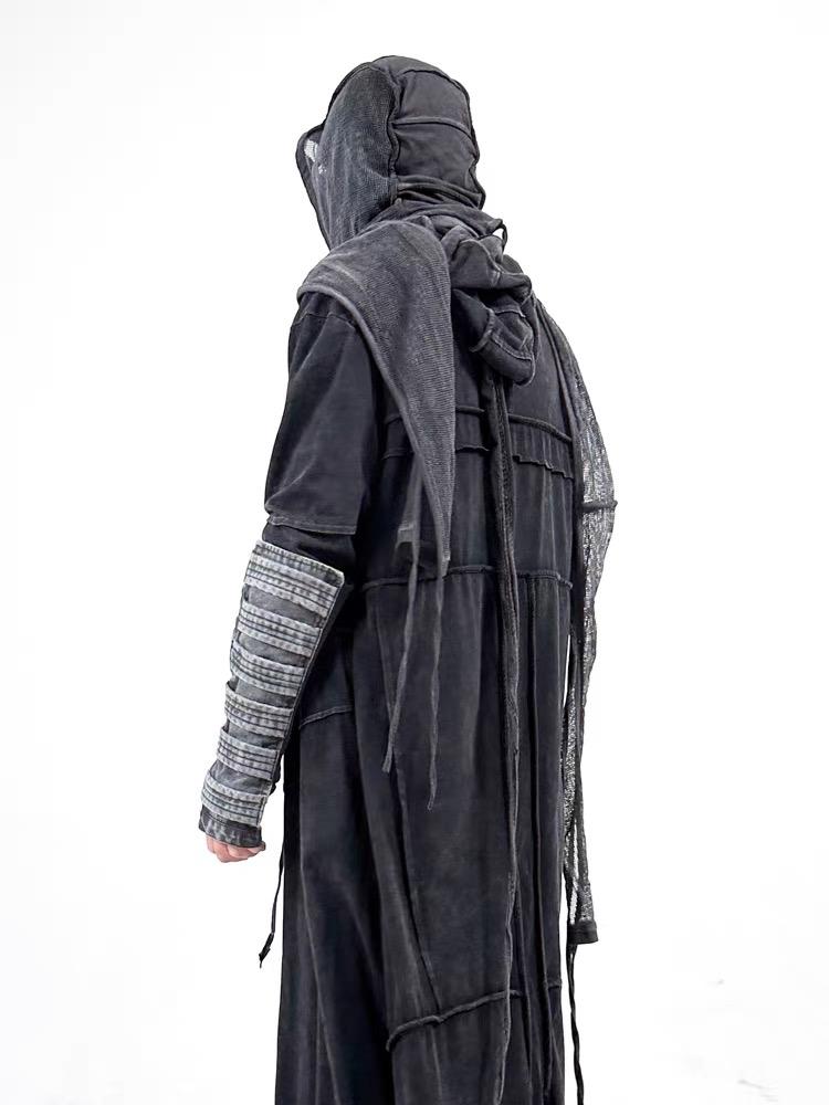 Punk Techwear Style Pure Cotton Mesh Vintage Scarf Men Women Distressed Irregular Design Gothic Hip Hop Tactical Shawl Wraps