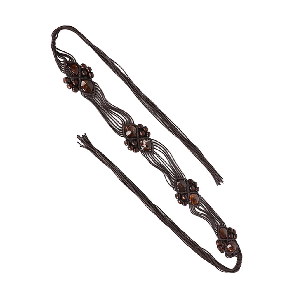 Womens Bohemian Style Rope Braid Waist Belt Wooden Bead Waist Rope Waist Chain Braided Tassels Belt for Dress