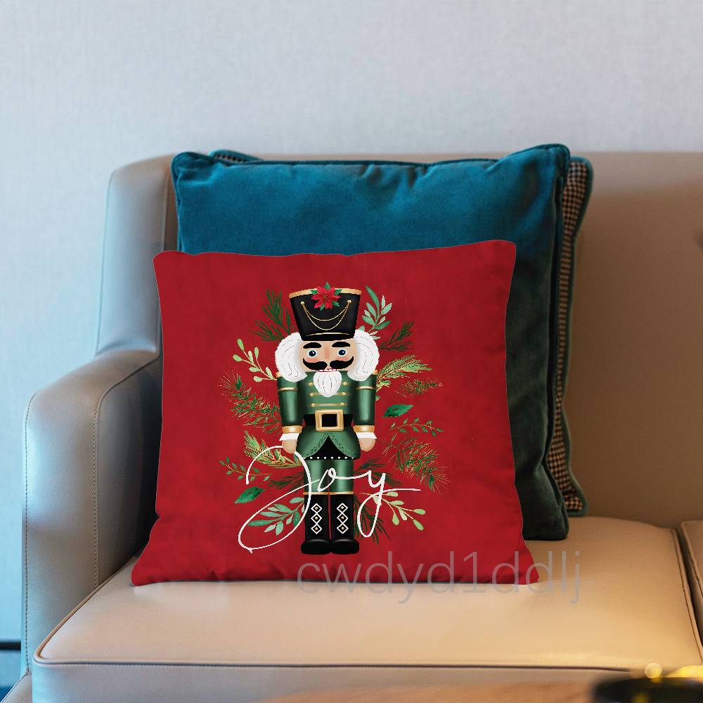 Nutcracker Christmas Pillow Case Short Plush Sofa Decorative Gift Home Double-sided Printing Cushio
