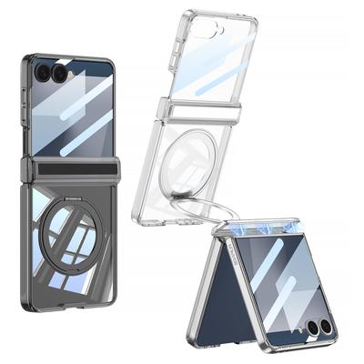Suitable for Samsung Flip7 Transparent Tpu Mobile Phone Case Without Yellowing Airbag Rotation Shaft Full Cover Magnetic Suction Rotating Bracket