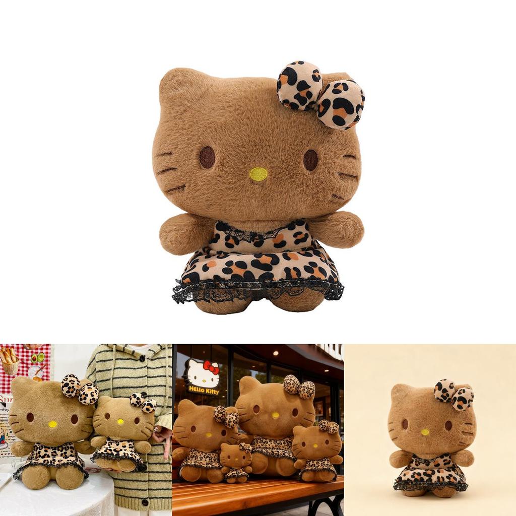 Leopard Print Dress Hello Kitty Plush Toy With Pp Cotton Filling For Kids Gift And Collectors