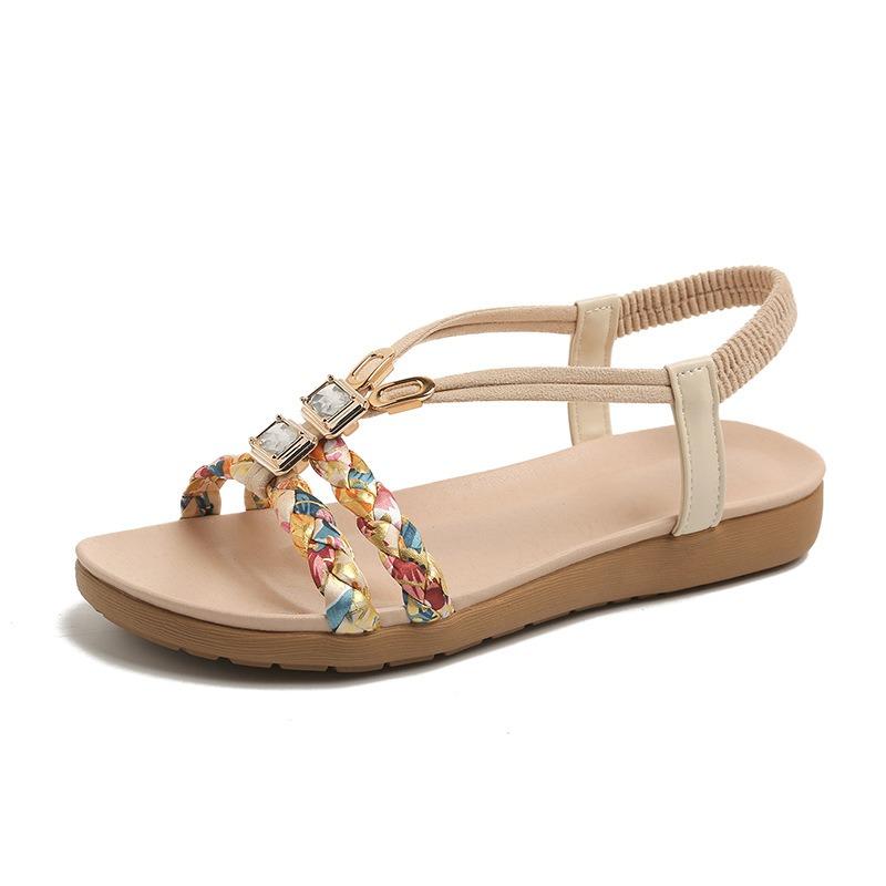 Large size sandals women's summer simple elastic open-toed comfortable beach sandals women