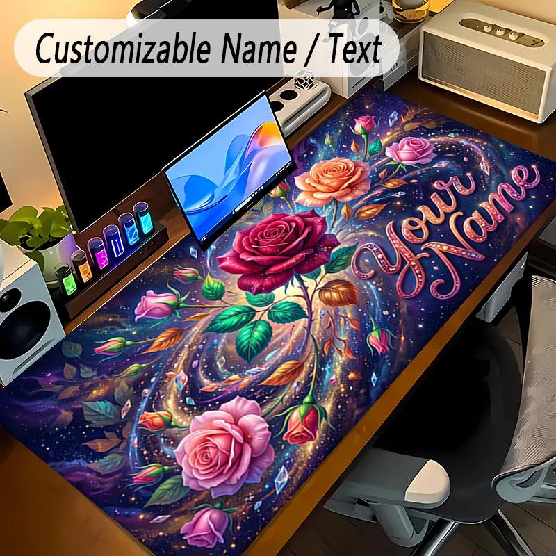 Mouse Pad Personalizado Tema Jardim Florido Texto com Nome Personalizado Base Antiderrapante Para Laptop Mesa de Escritório