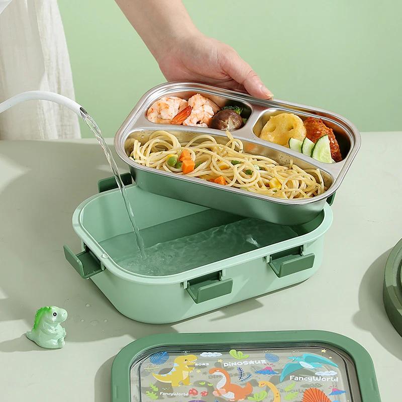 850ml Tragbare Lunchbox Kinder Bento Box mit Gabel Löffel Mikrowelle Ofen Auslaufsicher Edelstahl Lebensmittelbehälter für Kinder Schule